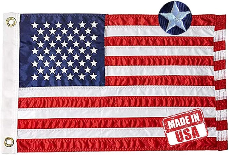 Jayus Embroidered Star Small Double Sided American Boat Flag 12.5x18 Inch- Seven Stripes Nylon United States US Flag with Two Brass Grommets Perfect for Car Truck Bike - Image 1